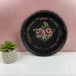 T. Nash Co Black Pink Floral Circle Tin Tray